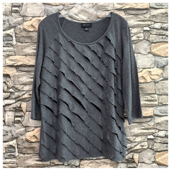 #147 AB Studio Gray Tiered Ruffle 3/4 Sleeve Scoop Neck Top Blouse Shirt XL - Picture 1 of 2